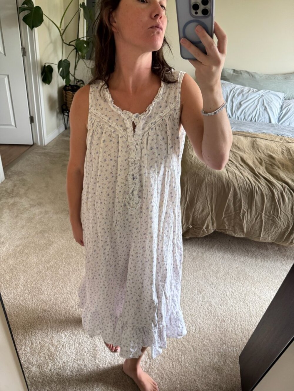 Vintage Body Image Plus Dainty Floral Cotton Ruffle Nightgown Size XL